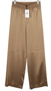 PT TORINO Lydia moteriškos kelnės, 38 dydis, rudos, blizgios, tamprios juosmens kišenės su platėjančiomis kojomis