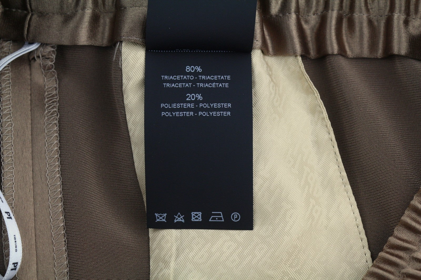 PT TORINO Lydia moteriškos kelnės, 38 dydis, rudos, blizgios, tamprios juosmens kišenės su platėjančiomis kojomis