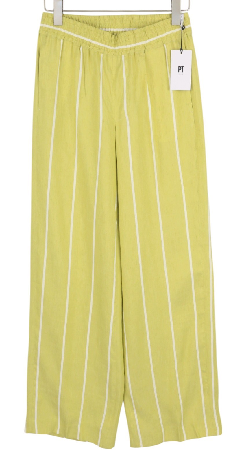 PT TORINO Lydia moteriškos kelnės, 40 dydžio, žalios, dryžuotos, su elastingu juosmeniu, linas 