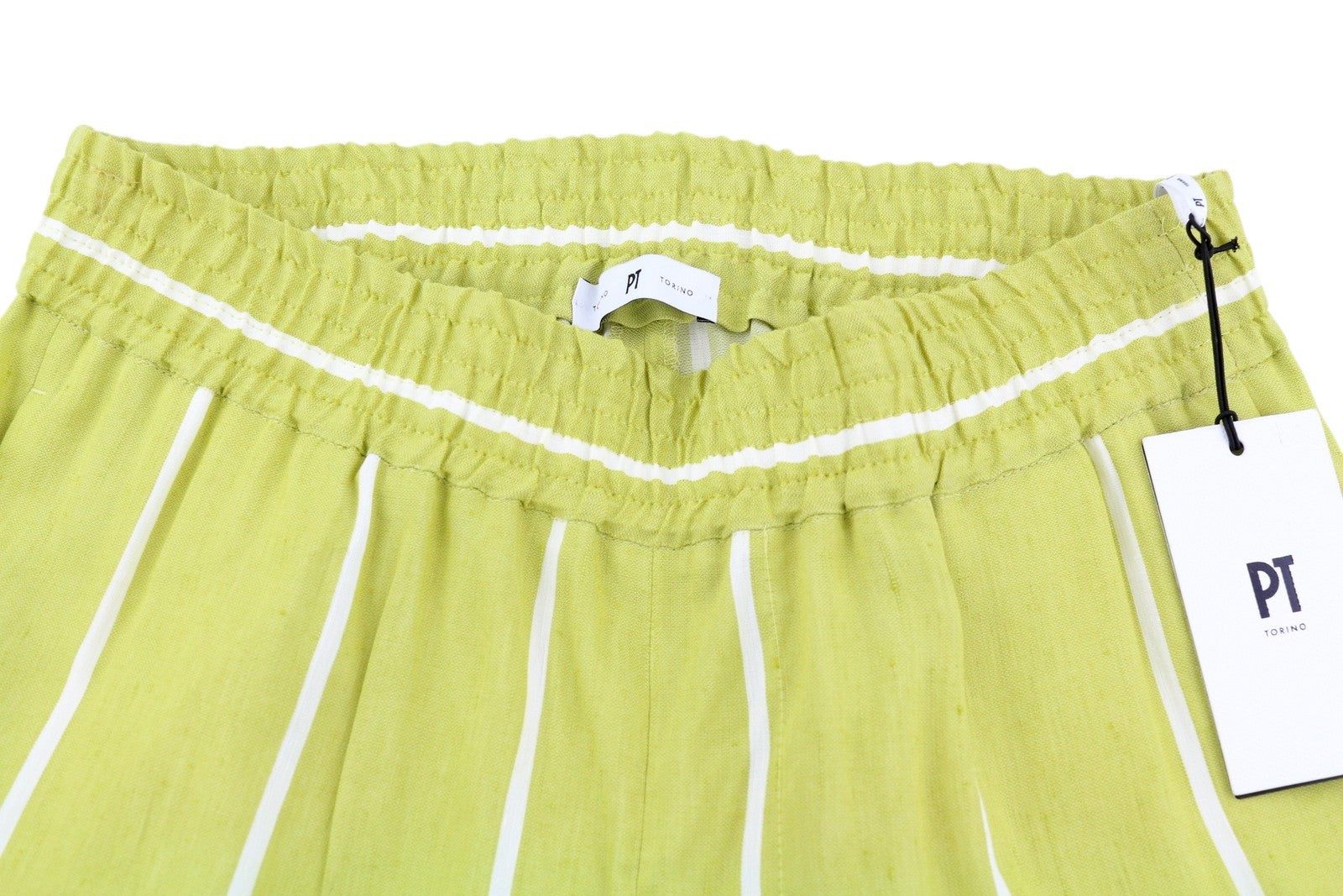 PT TORINO Lydia moteriškos kelnės, 40 dydžio, žalios, dryžuotos, su elastingu juosmeniu, linas 