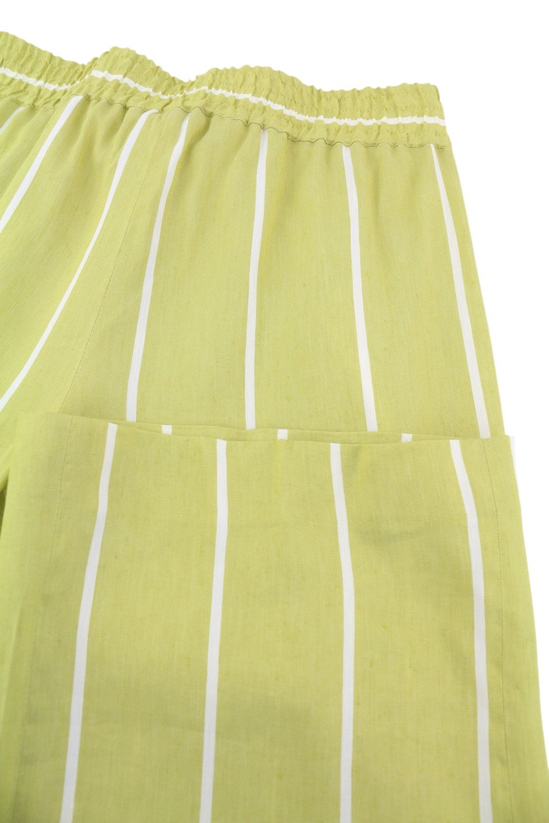 PT TORINO Lydia moteriškos kelnės, 40 dydžio, žalios, dryžuotos, su elastingu juosmeniu, linas 