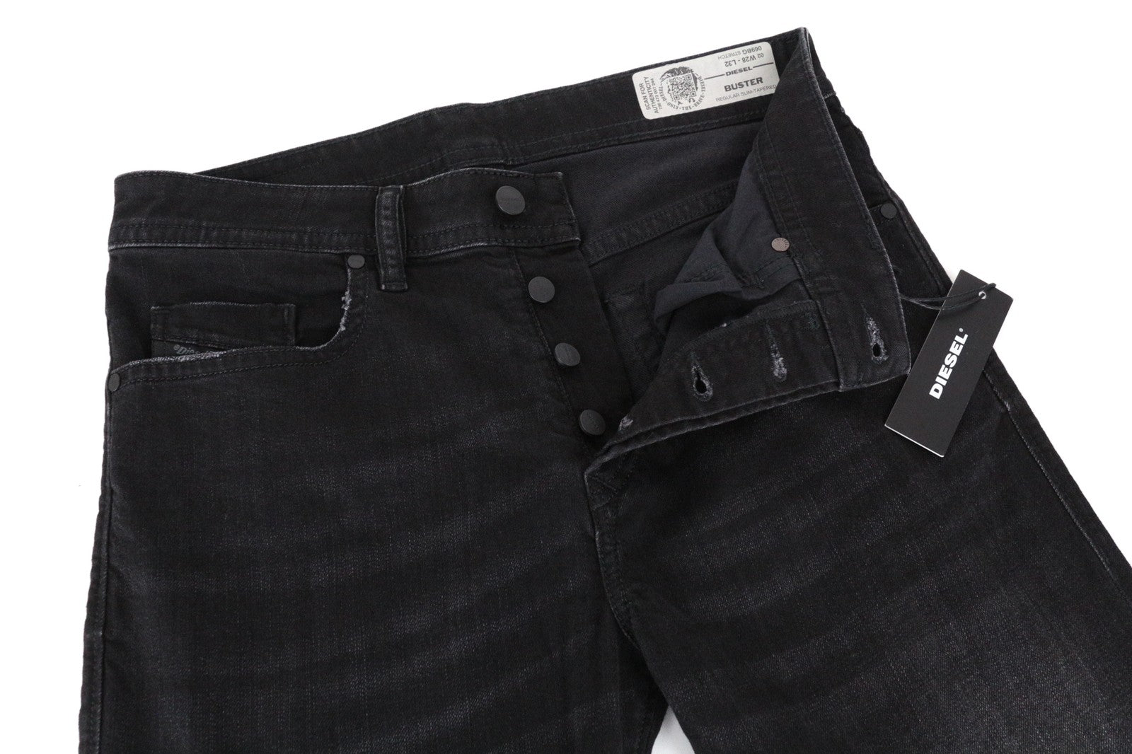 DIESEL Buster 069BG vyriški džinsai W28/L32 išblukintas plonas siaurėjantis tamprus kirpimas džinsinis audinys 