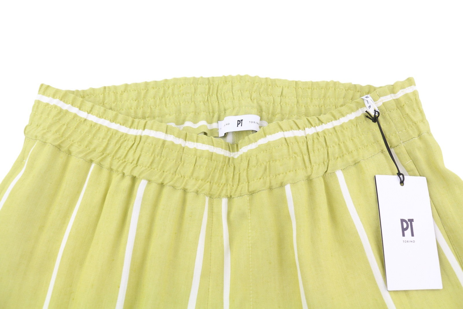 PT TORINO Lydia moteriškos kelnės, 42 žalios, dryžuotas, tamprus juosmuo, linas 