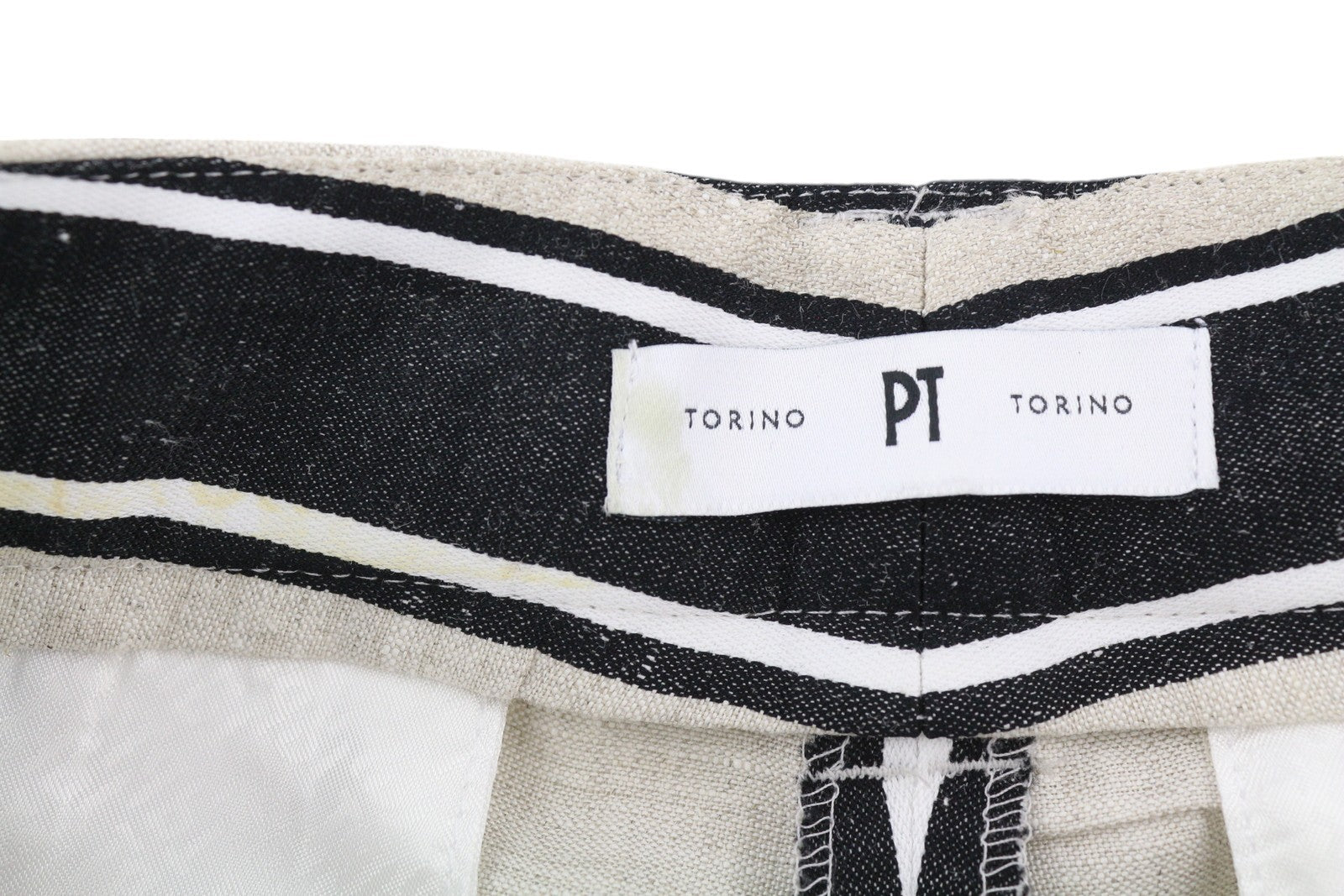 PT TORINO Ambra moteriškos kelnės, 40 cm, lininės, dryžuotos, atverčiamos, šviesios 