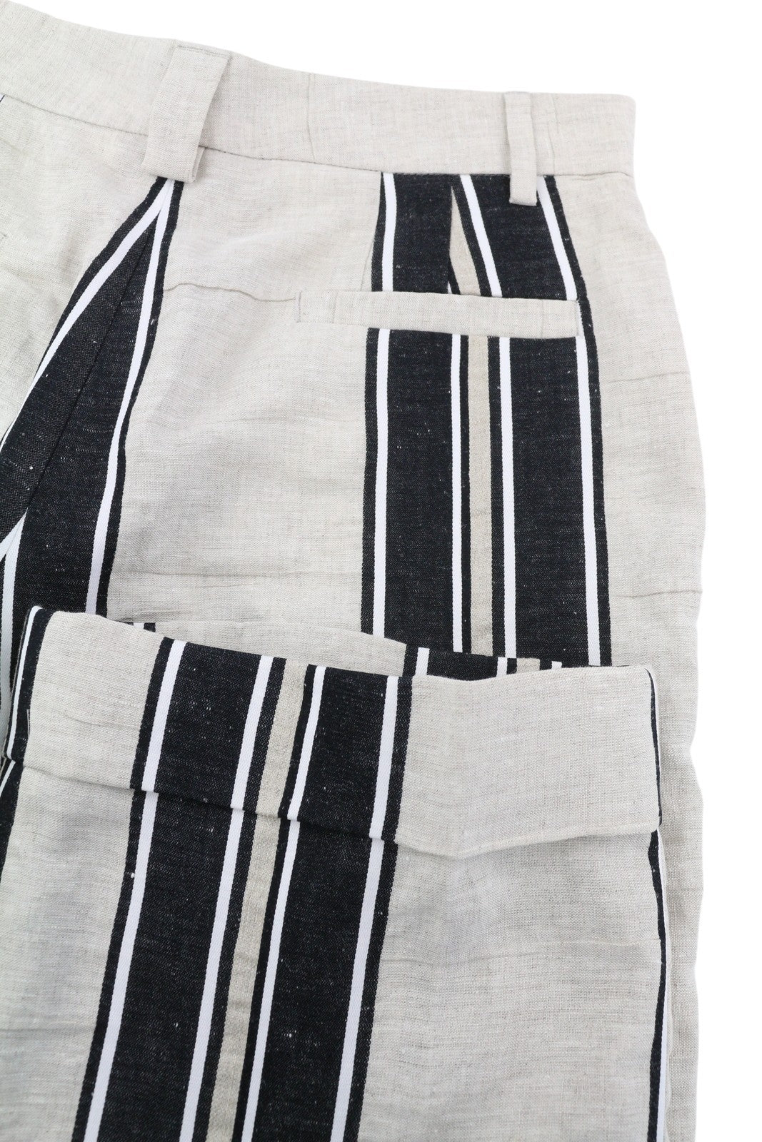 PT TORINO Ambra moteriškos kelnės, 40 cm, lininės, dryžuotos, atverčiamos, šviesios 