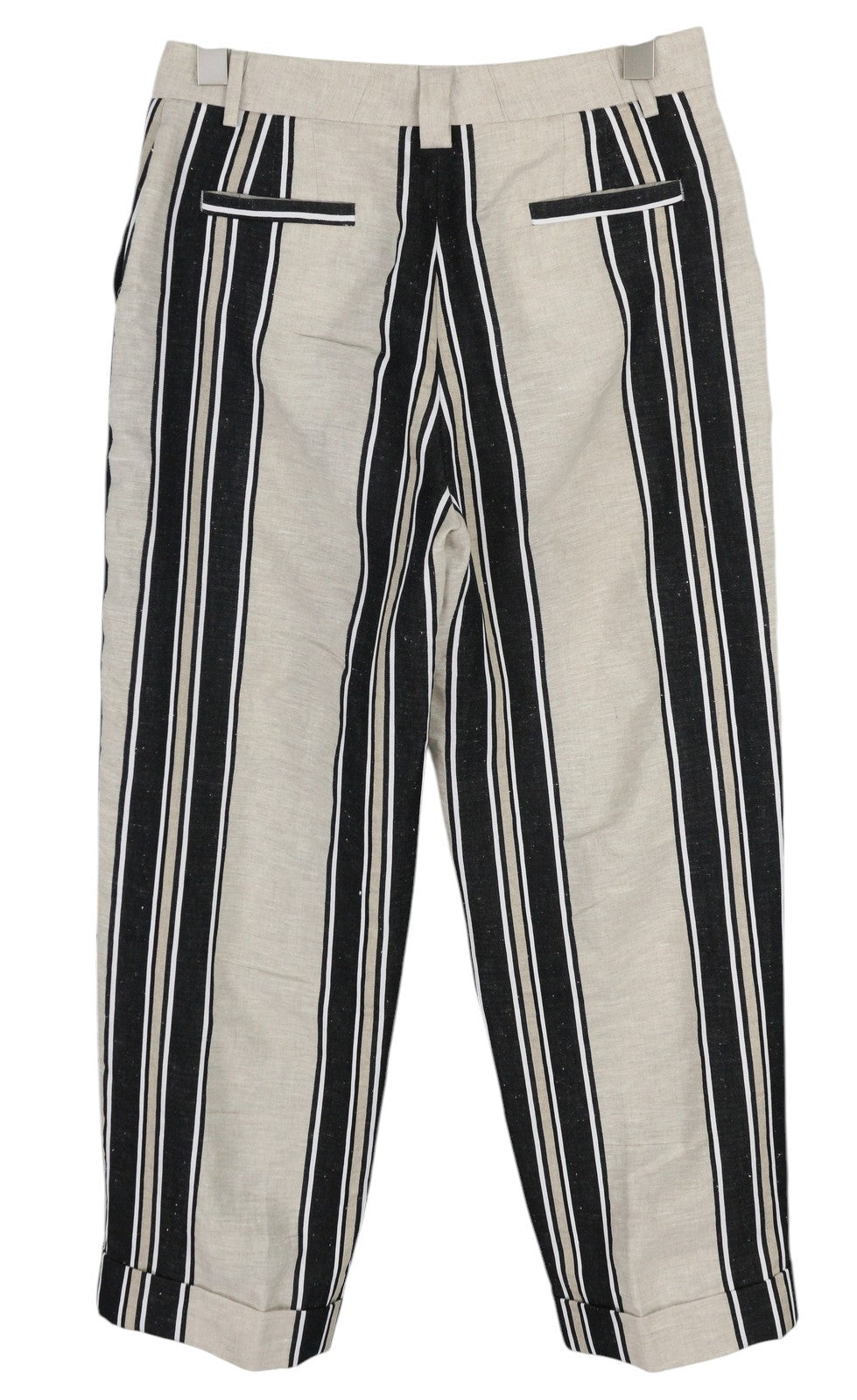 PT TORINO Ambra moteriškos kelnės, 42 cm, lininės, dryžuotos, atverčiamos, šviesios