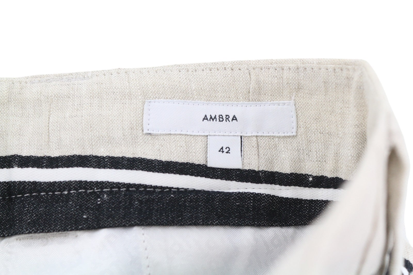 PT TORINO Ambra moteriškos kelnės, 42 cm, lininės, dryžuotos, atverčiamos, šviesios