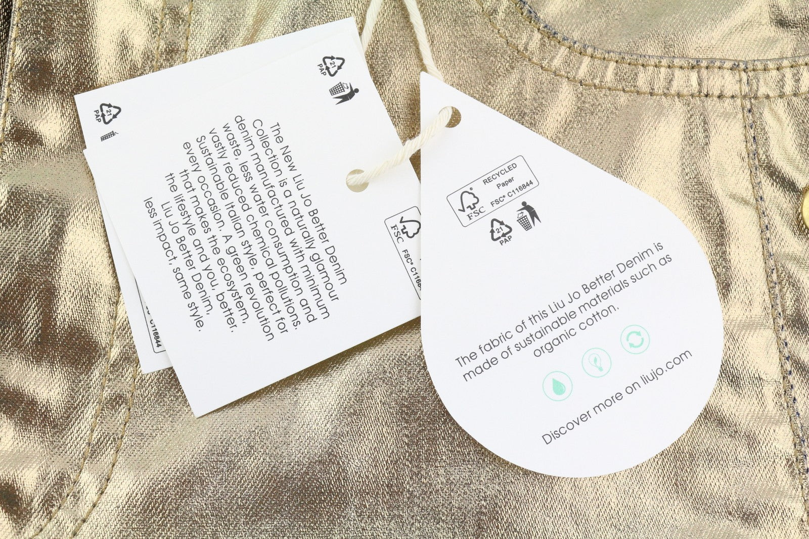 LIU JO Laminato moteriškos kelnės W28 Gold Shiny Regular su spaudėmis ir užtrauktuku 