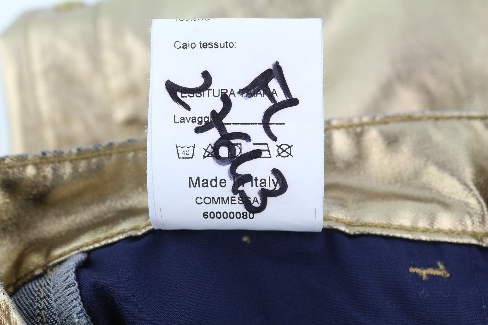 LIU JO Laminato moteriškos kelnės W28 Gold Shiny Regular su spaudėmis ir užtrauktuku 