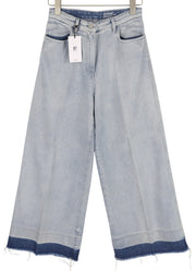 PT TORINO Womens Jeans W31  Blue Washed Unfinished Hems Wide Leg Ankle Zip