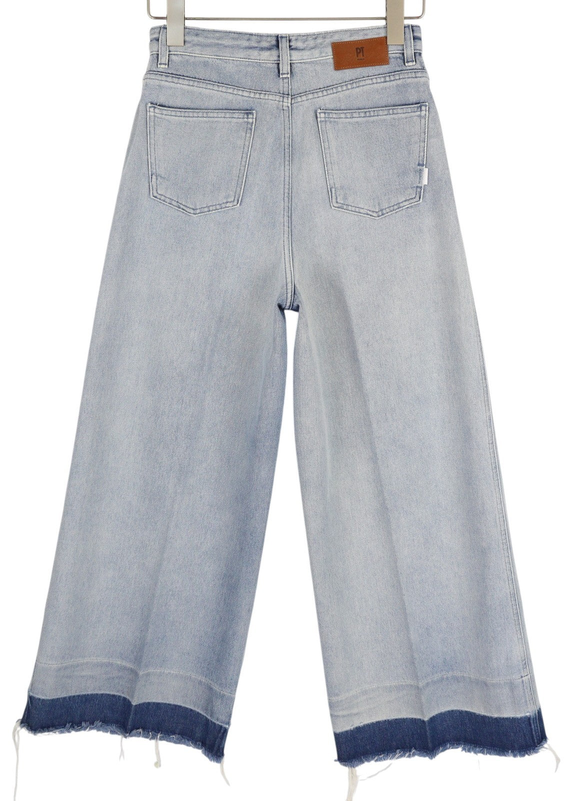 PT TORINO Womens Jeans W31  Blue Washed Unfinished Hems Wide Leg Ankle Zip