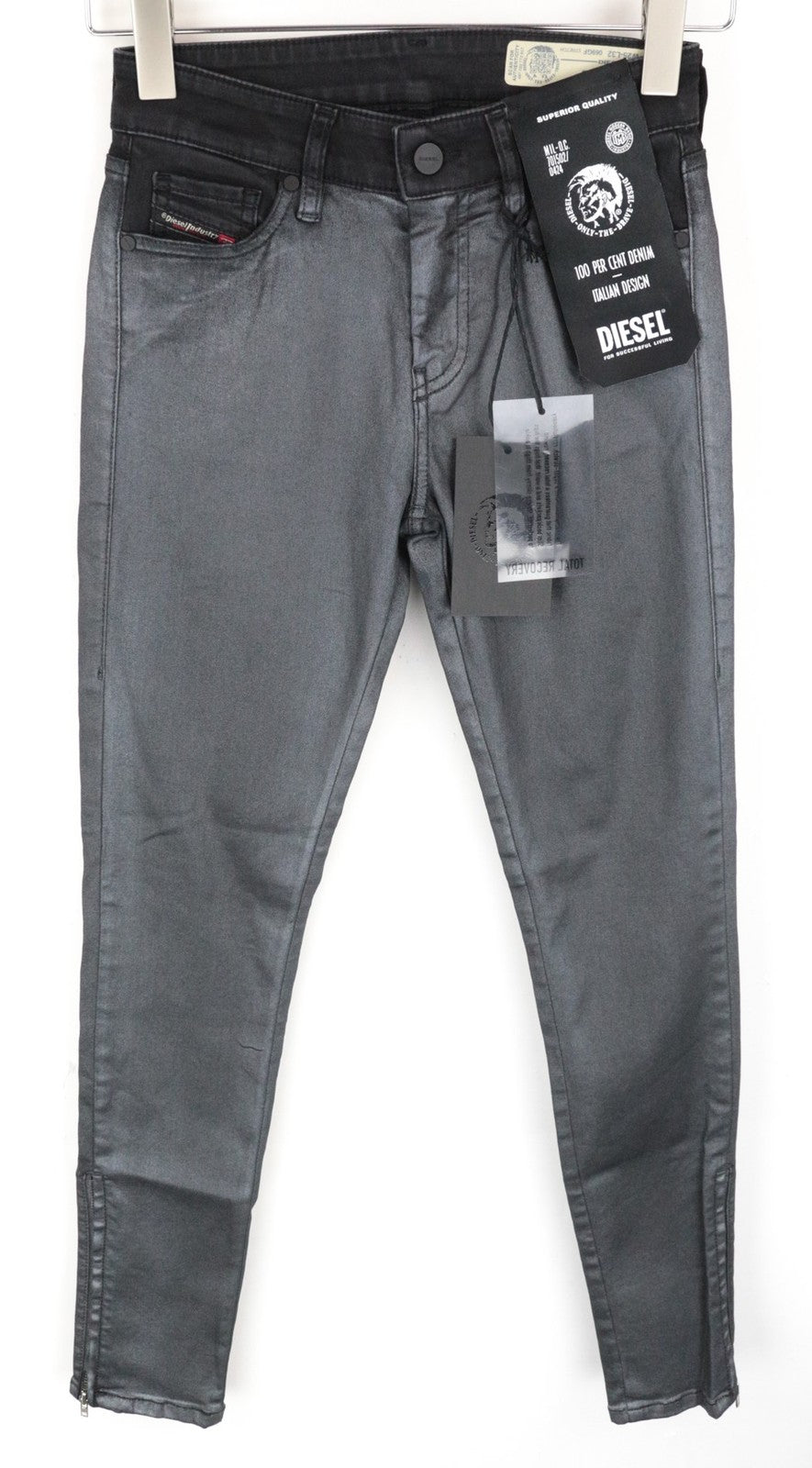 DIESEL Slandy-Zip 069GF Women's Jeans W25/L32 Coated Denim Mid-Rise Super Skinny