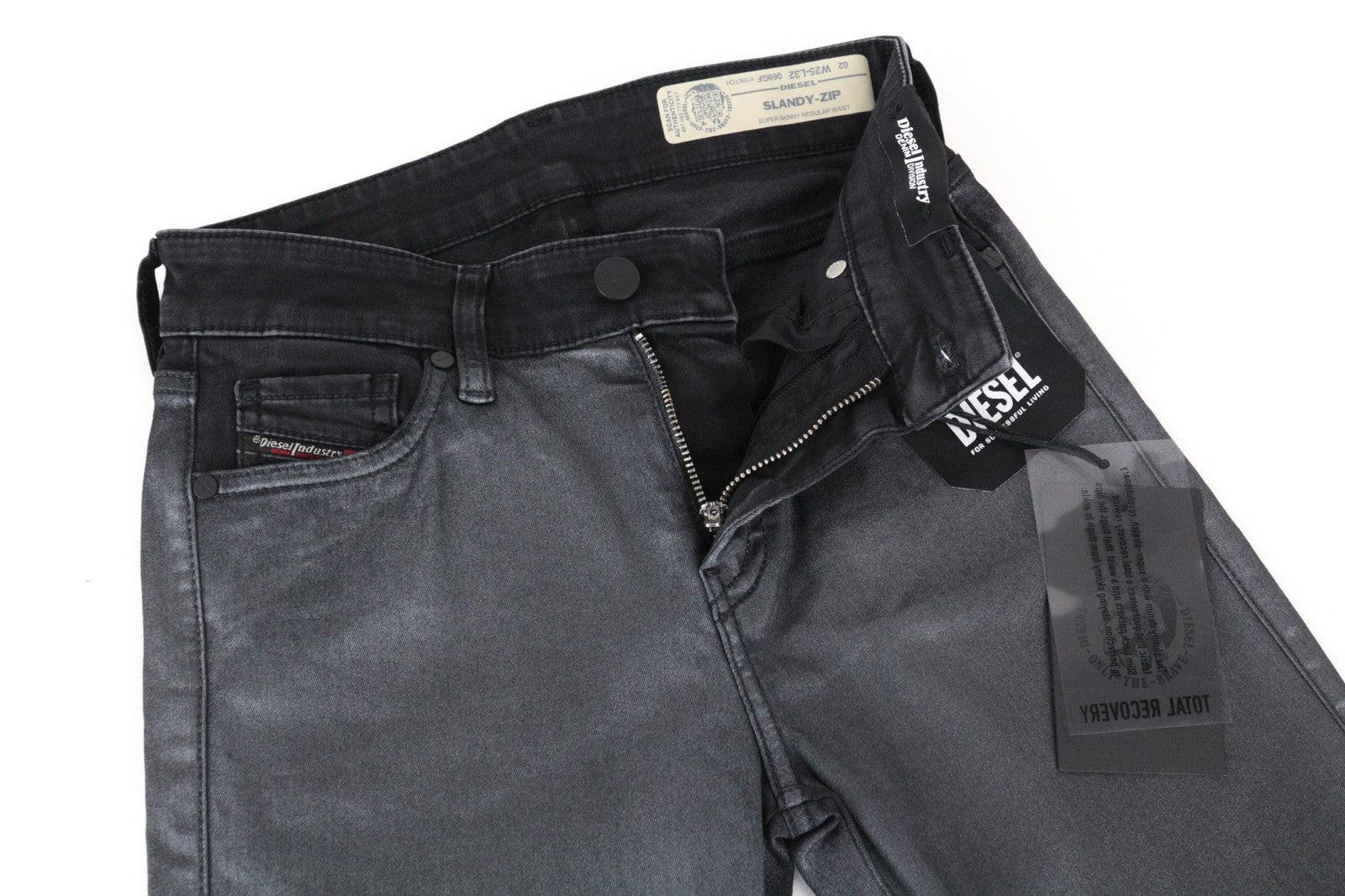 DIESEL Slandy-Zip 069GF Women's Jeans W25/L32 Coated Denim Mid-Rise Super Skinny
