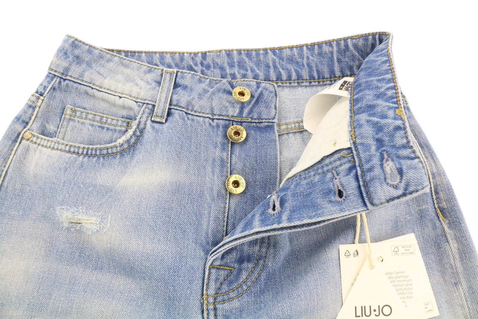 LIU JO Mom Womens Jeans W28  Blue Ripped Distress Ankle Length Slim