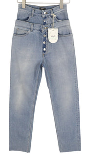 LIU JO Womens Jeans W28  Blue Washed Very High Waist Slim  Button Fly