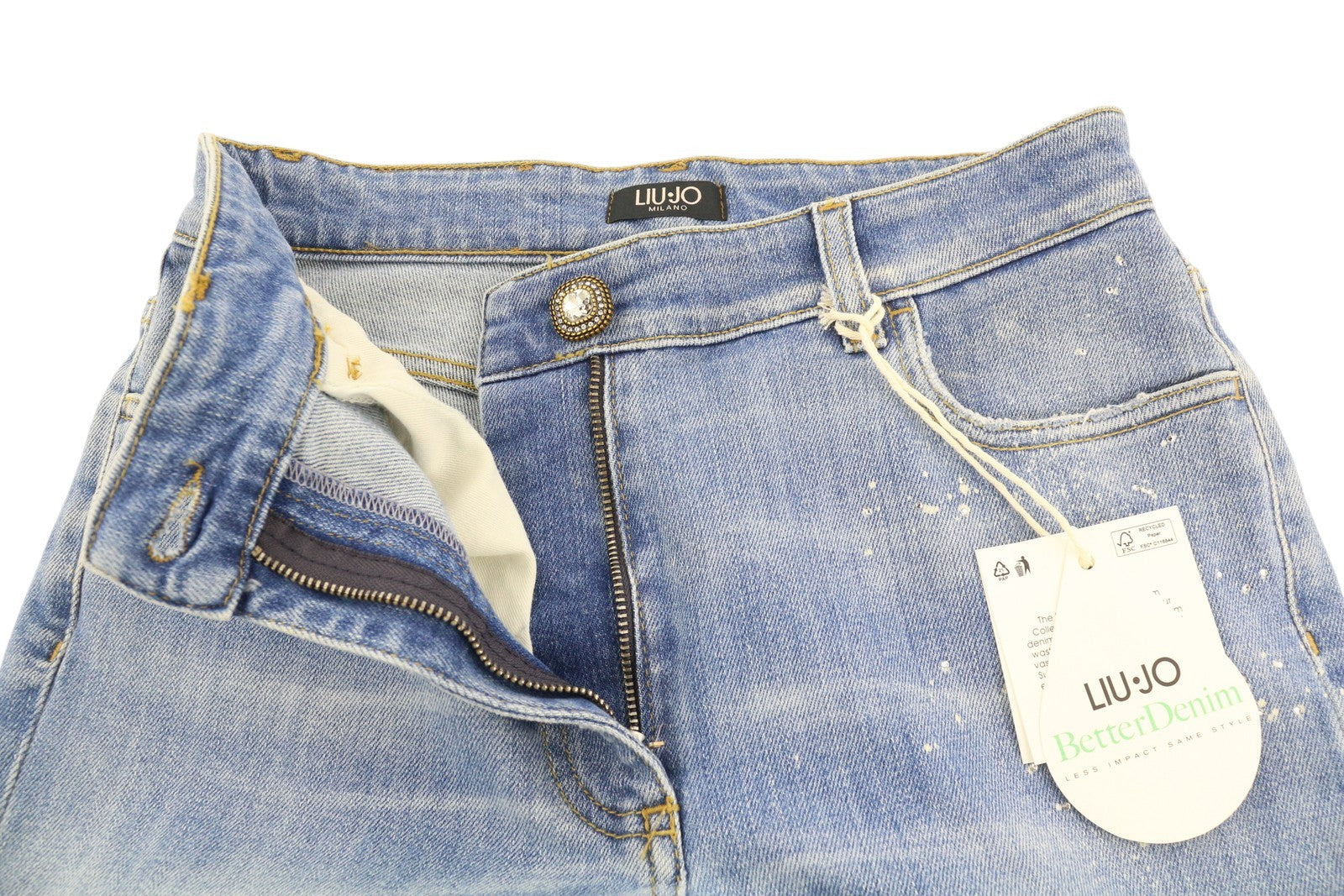 LIU JO Womens Jeans W28  Blue Washed Distress Ripped Painted Ankle Length