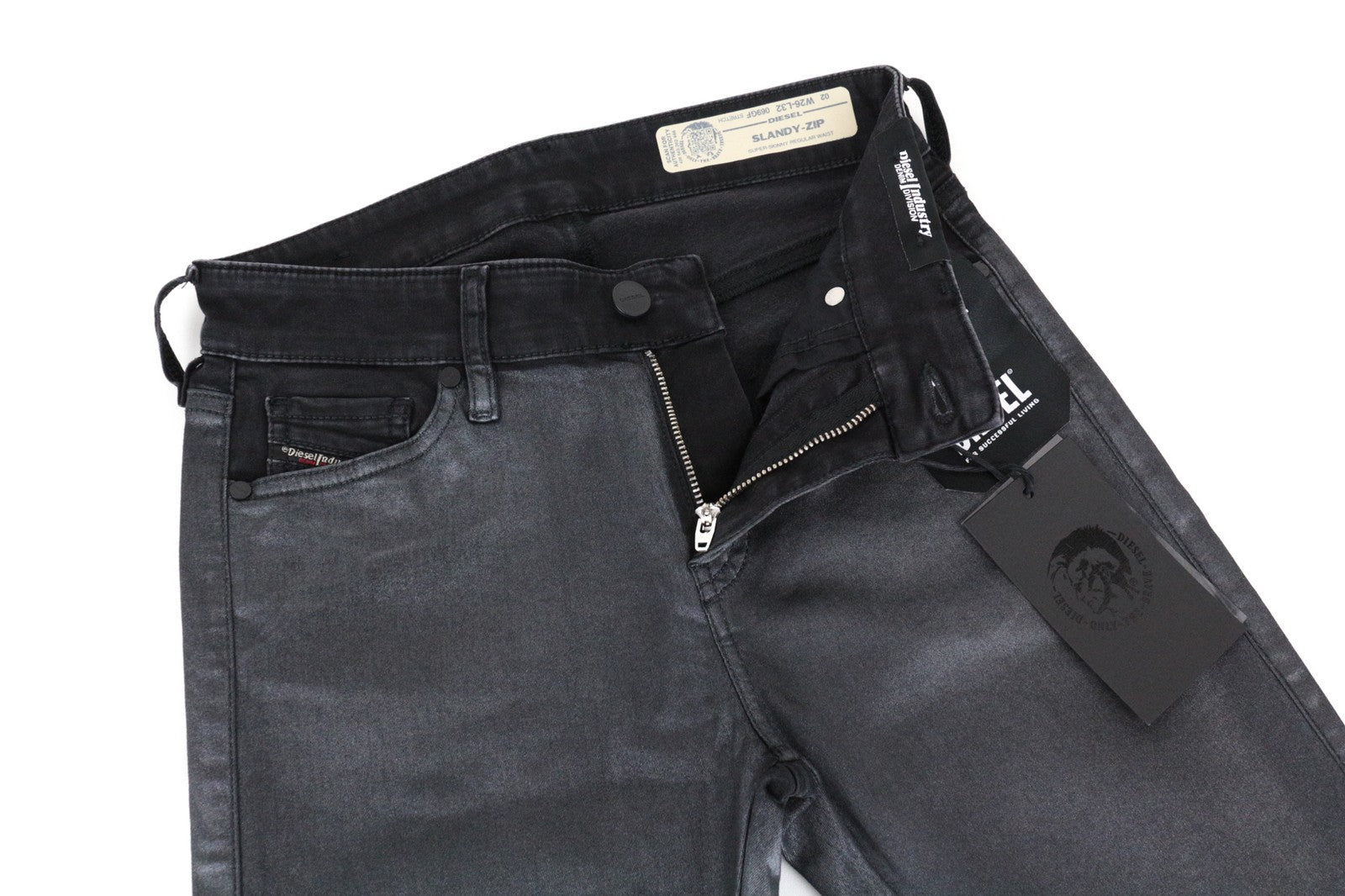 DIESEL Slandy-Zip 069GF Women's Jeans W26/L32 Super Skinny Fit Coated Mid-Rise