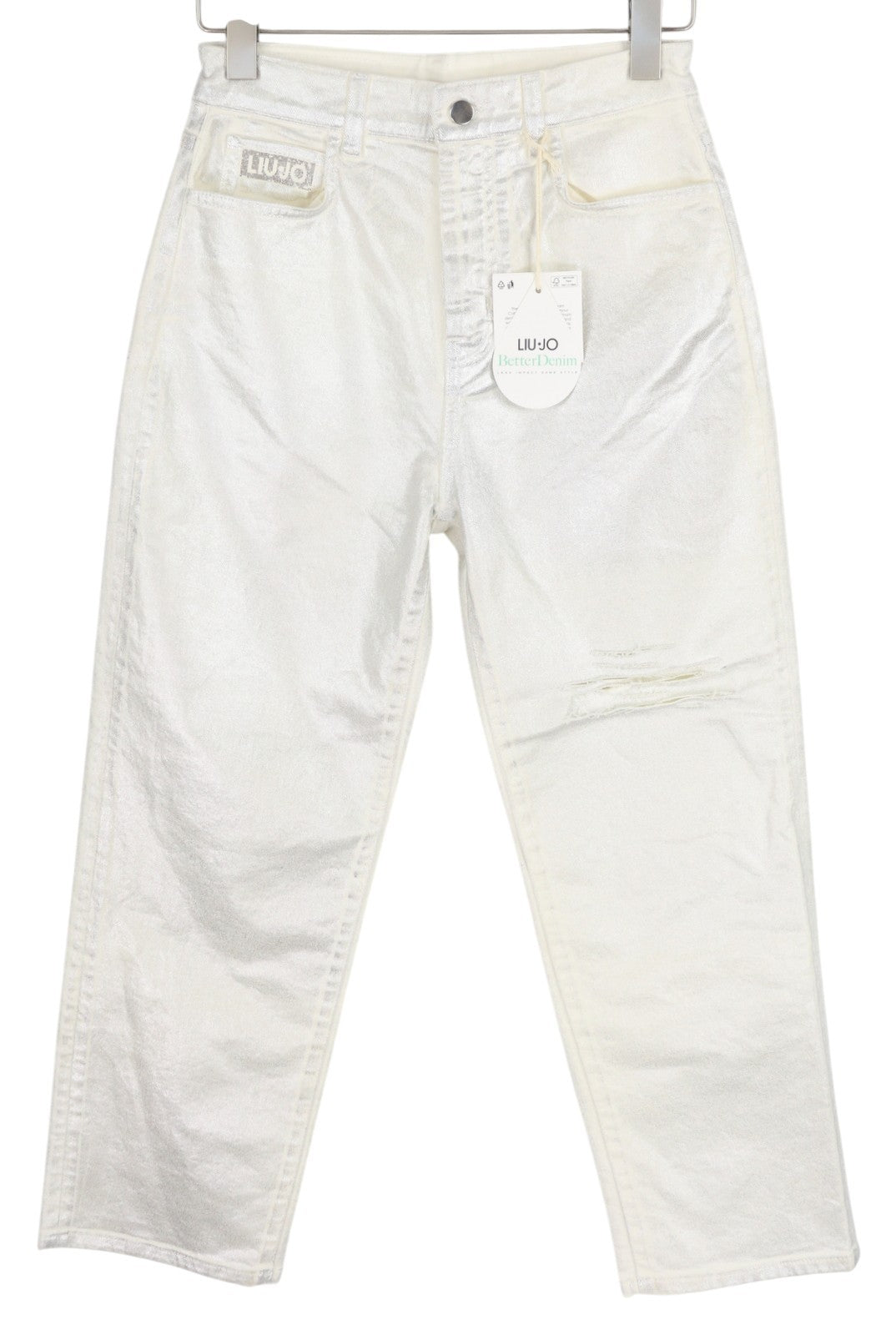 LIU JO Reseda Womens Jeans 42 White Shiny Ankle Length Regular  Zip Fly