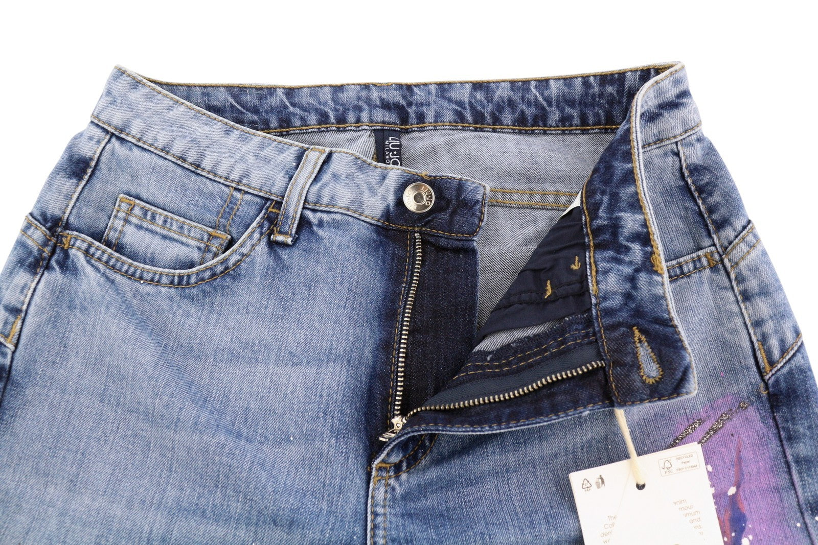 LIU JO Cute Womens Jeans W28  Blue Patterned Painted Skinny  Ankle Length