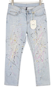 LIU JO Boy Lapel Womens Jeans W28  Blue Painted Button Fly Washed Slim