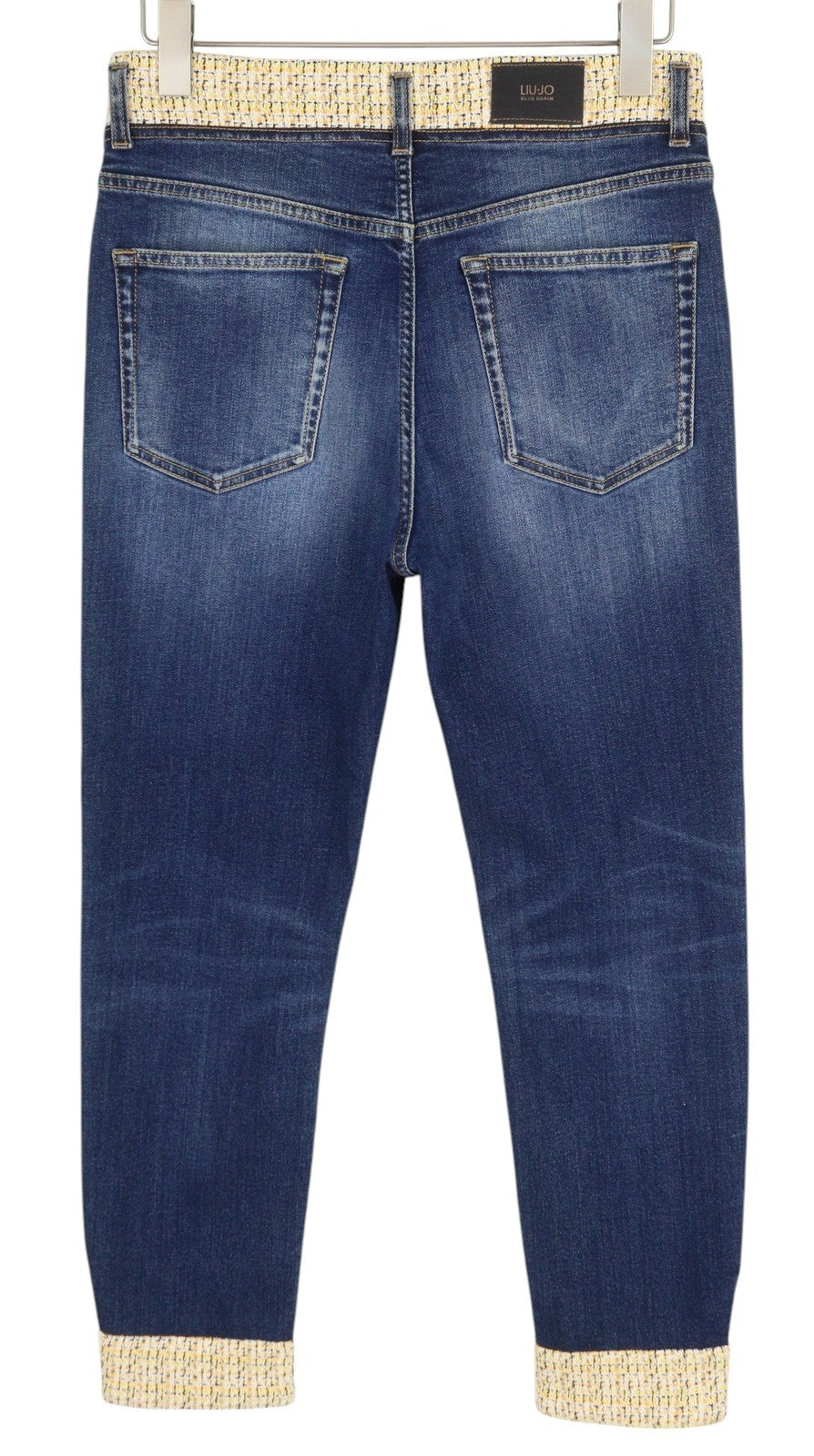 LIU JO Womens Jeans W28  Blue Straight  Tweed Hems Ankle Length Button