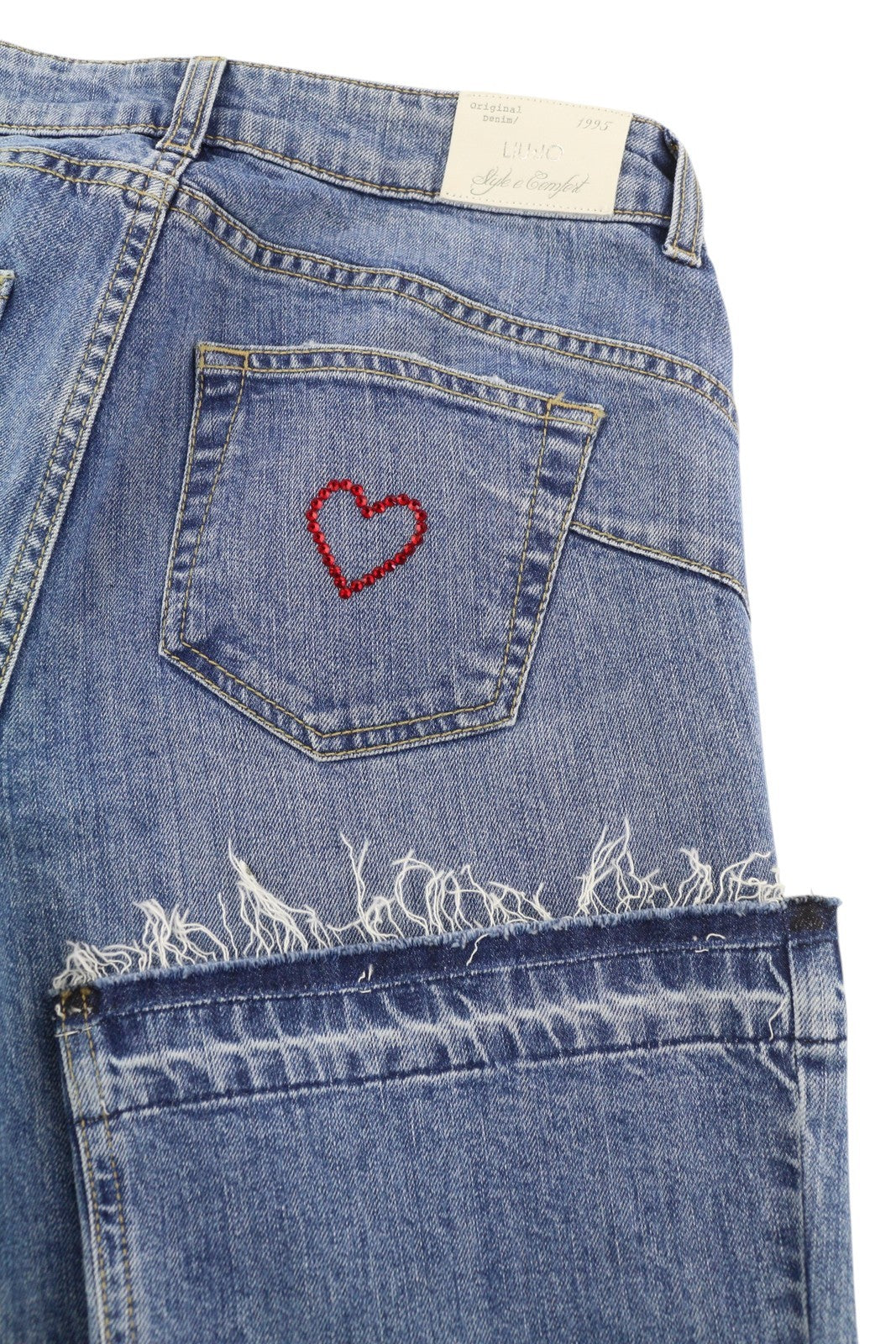 LIU JO Fly Womens Jeans W28  Blue Ankle Length Washed Patterned Bootcut