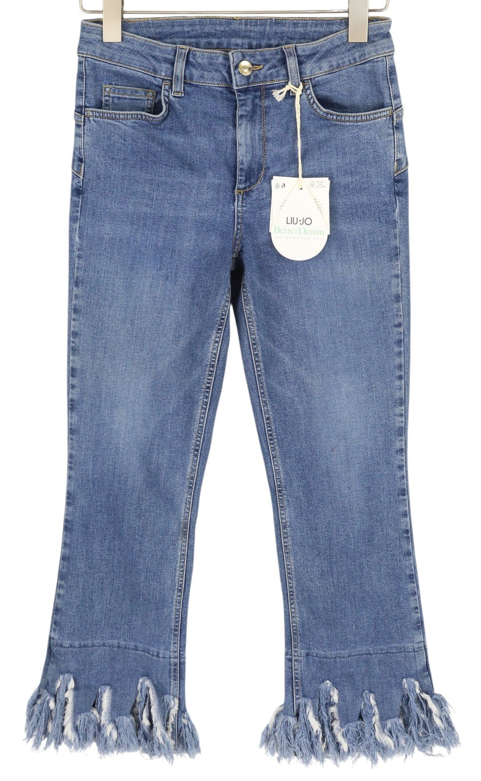 LIU JO Fly Womens Jeans W28  Blue Distress Ripped Ankle Length Washed Zipper