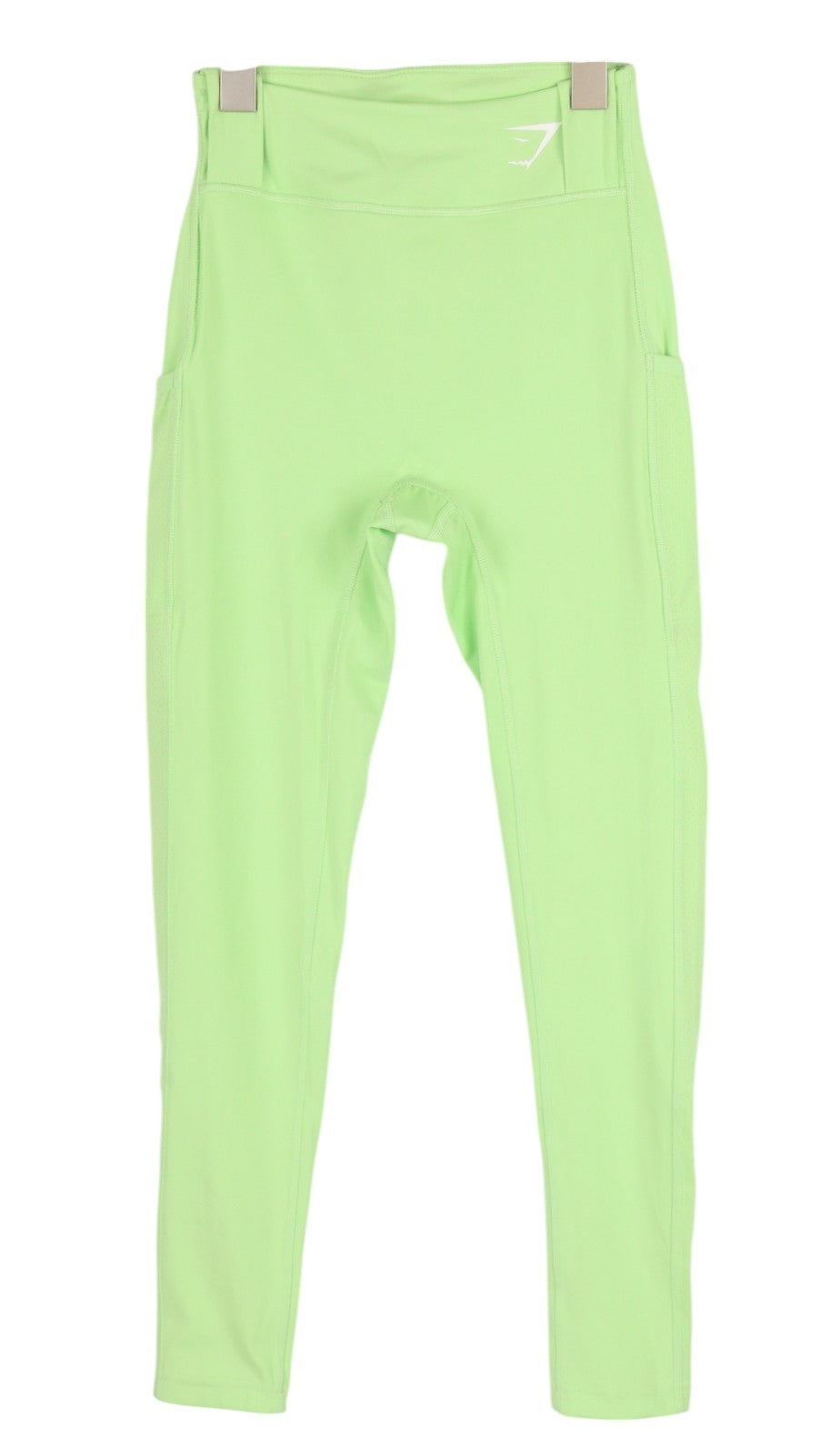 GYMSHARK B2A8N moteriškos tamprės XS, ryškiai žalios, aukštu juosmeniu, su kišenėmis, sportinės 