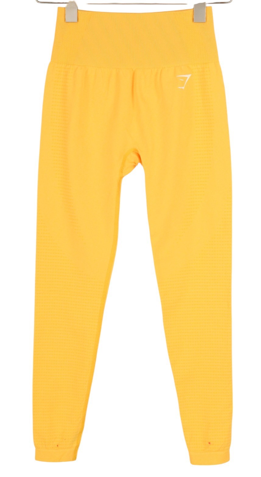 GYMSHARK Vital moteriškos besiūlės tamprės su aukštu juosmeniu, priglundančios, tamprios, geltonos 