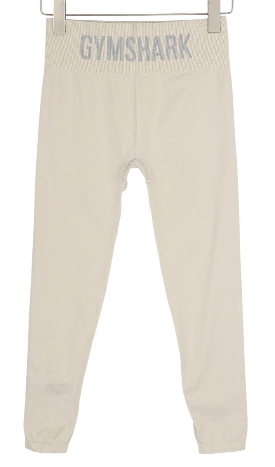 GYMSHARK GLLG4280 moteriškos tamprės S, smėlio spalvos, vidutinio juosmens, besiūlės, tamprios sportinės kelnės 