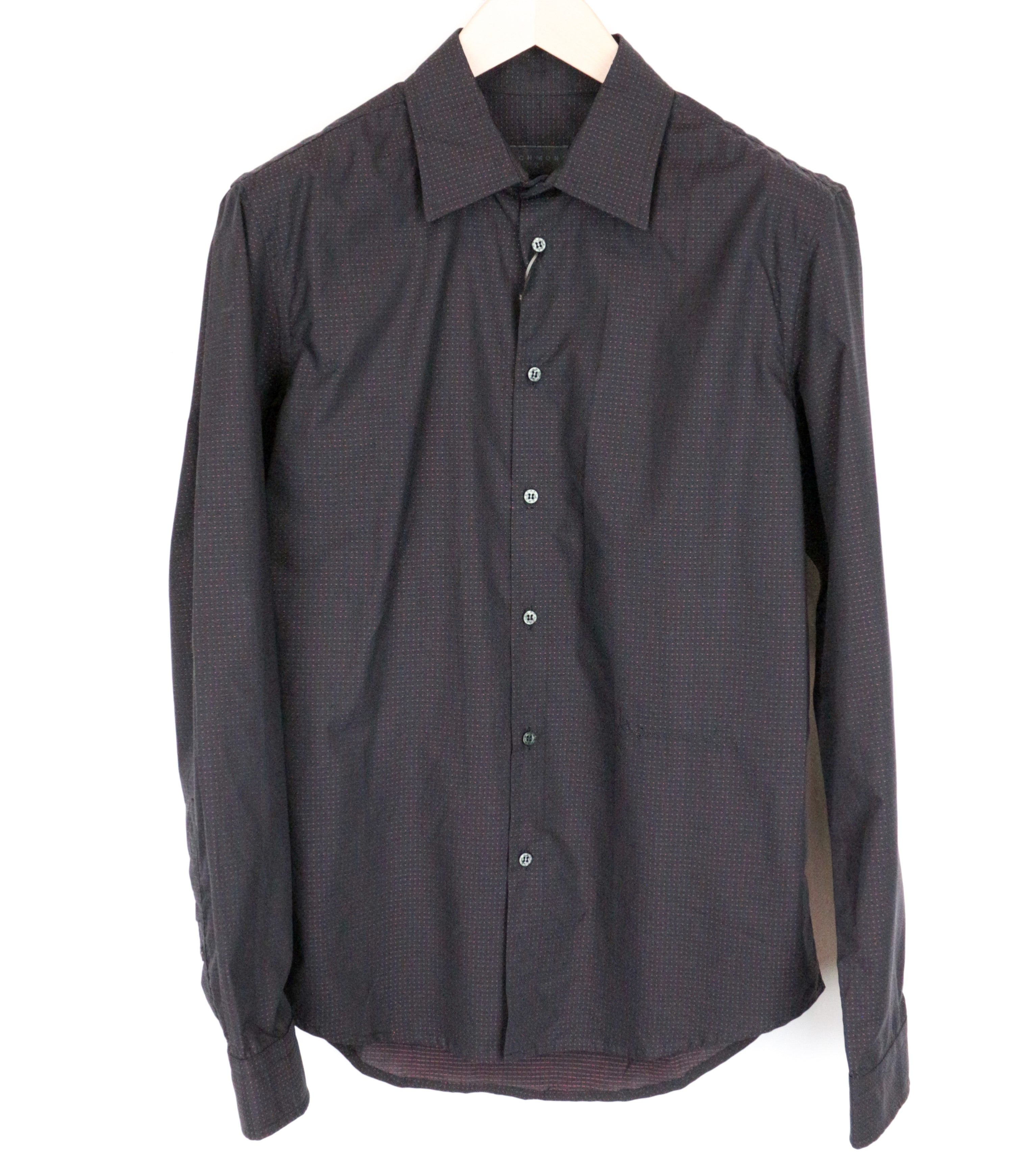 RICHMOND vyriški marškiniai M/L dydžio, tamsiai mėlyni, taškuoti, grynos medvilnės ilgomis rankovėmis, su sagomis 