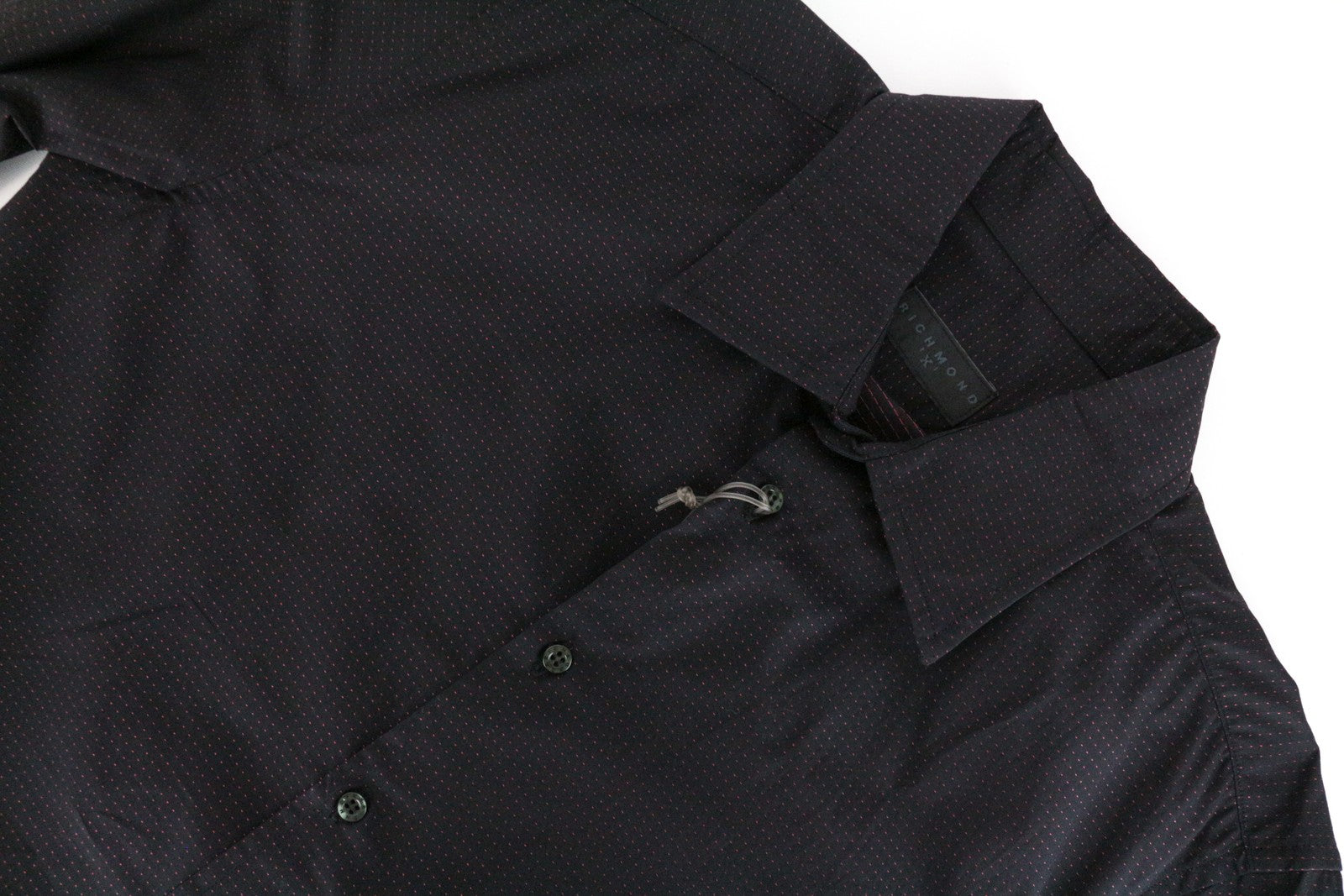 RICHMOND vyriški marškinėliai M/L dydžio, tamsiai mėlyni, grynos medvilnės taškeliais, ilgomis rankovėmis, su sagomis, elegantiški 