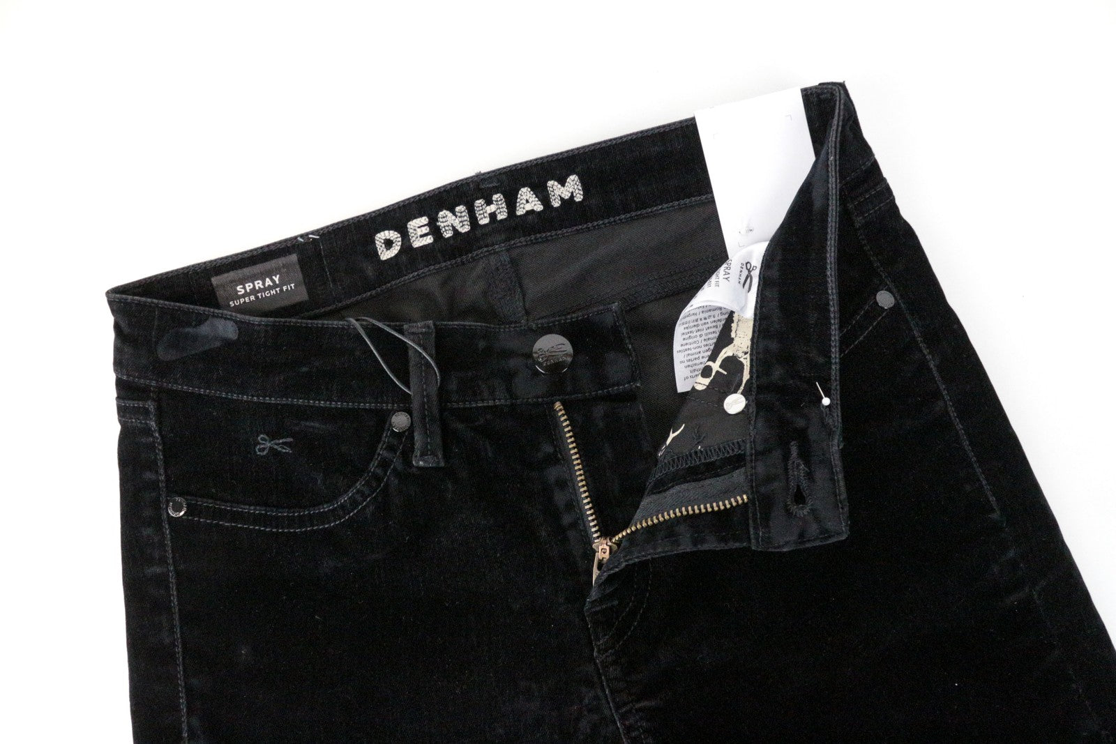 DENHAM Spray Women's Trousers W25/L30 Black Cotton Stretch Super Skinny Fit