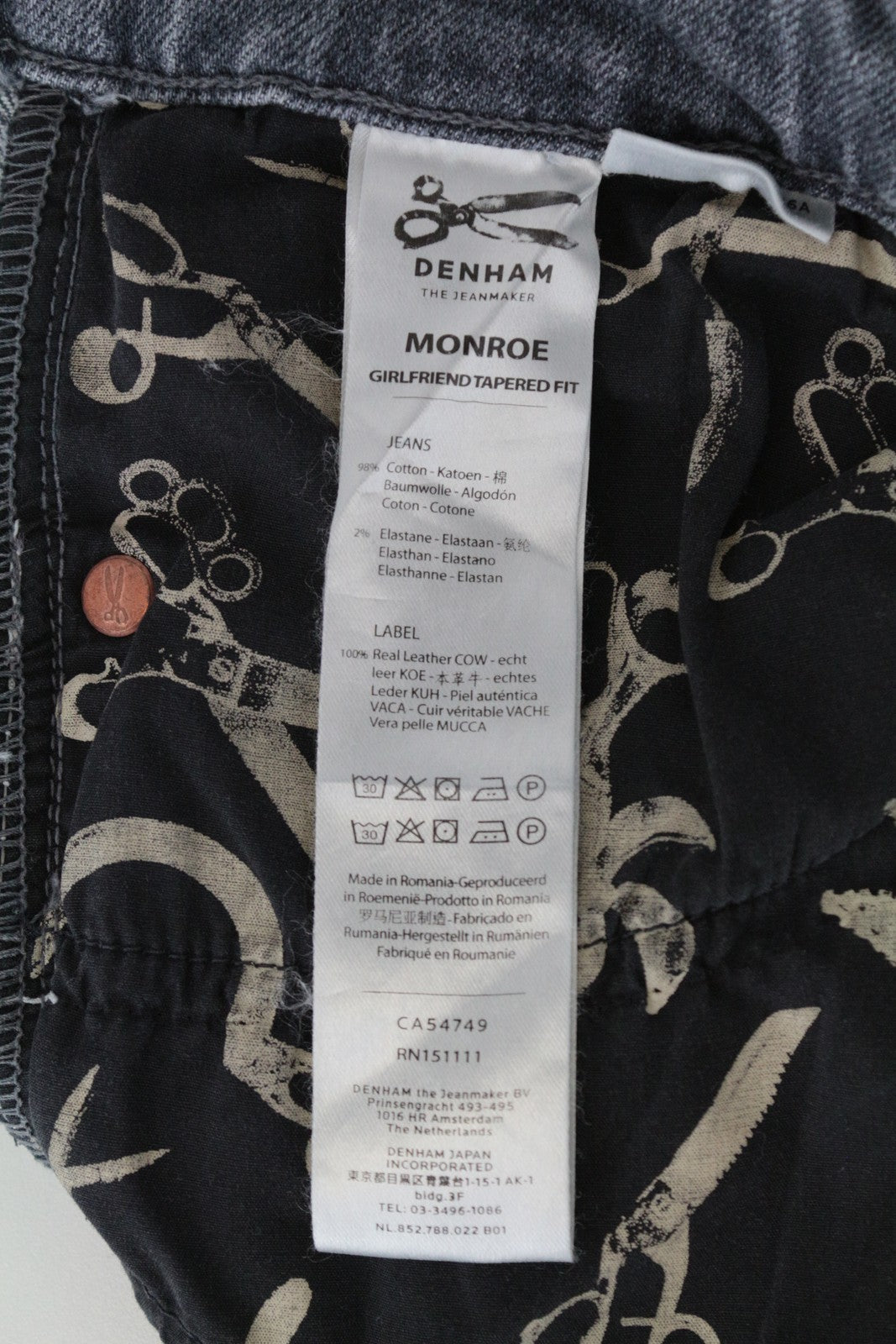 DENHAM Monroe Women's Jeans W26 Distressed Blue Stretch Cotton Girlfriend Fit