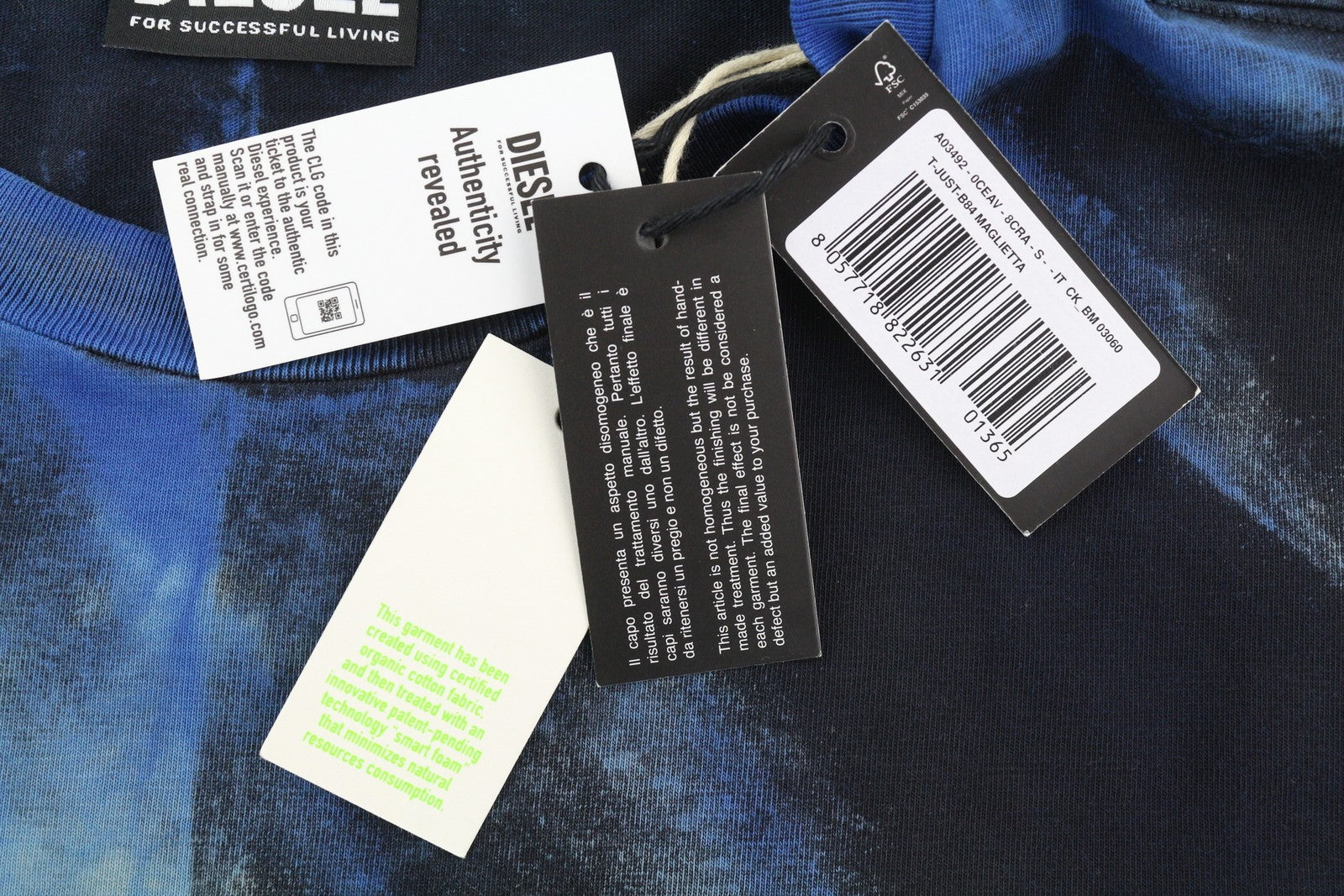 DIESEL T-Just-B84 Men T-Shirt S Black Tricot Stretch Crew Neck RRP€150