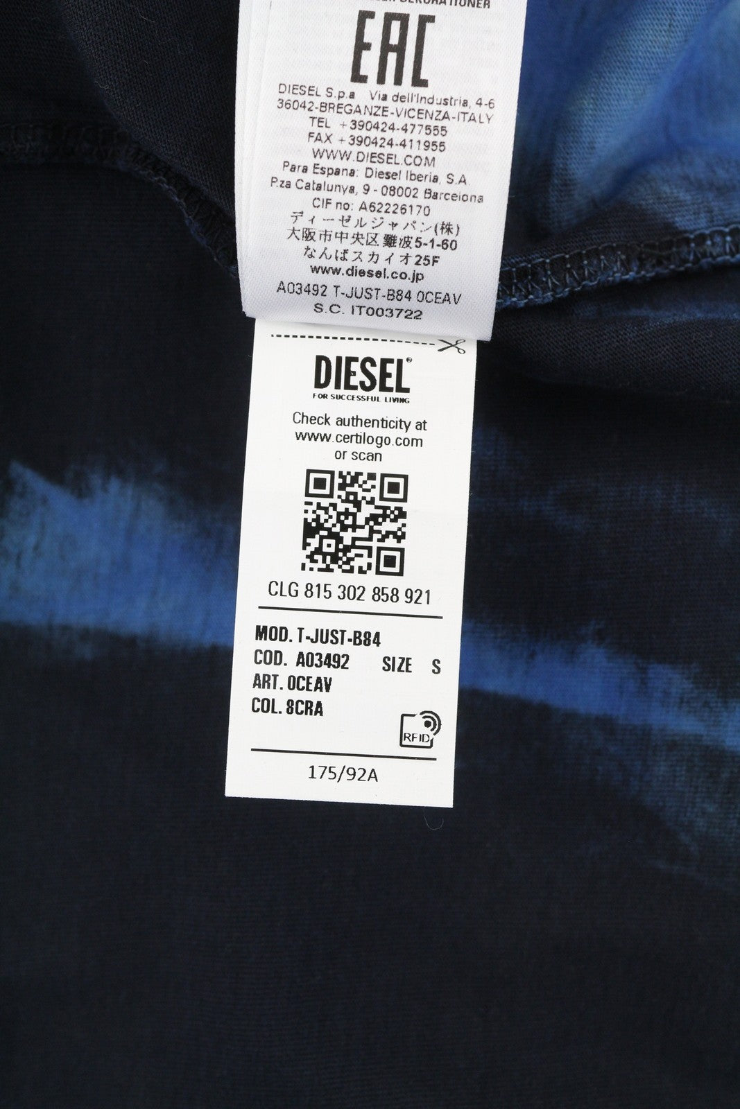 DIESEL T-Just-B84 Men T-Shirt S Black Tricot Stretch Crew Neck RRP€150