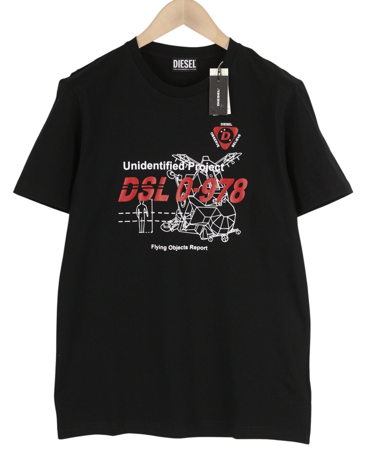 DIESEL T-Diegos-B82 Men T-Shirt L Black Tricot Stretchy Crew Neck Short Sleeve