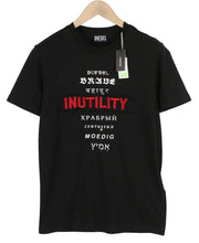 DIESEL T-Diegos-B6 Men T-Shirt S Black Tricot Stretch Embroidered Short Sleeve