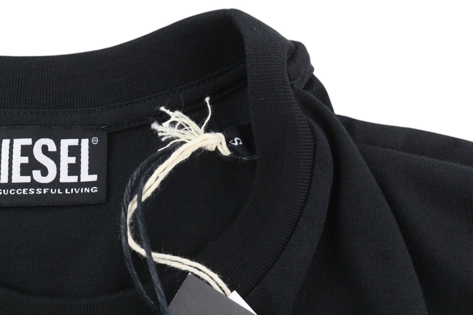 DIESEL T-Diegos-B6 Men T-Shirt S Black Tricot Stretch Embroidered Short Sleeve