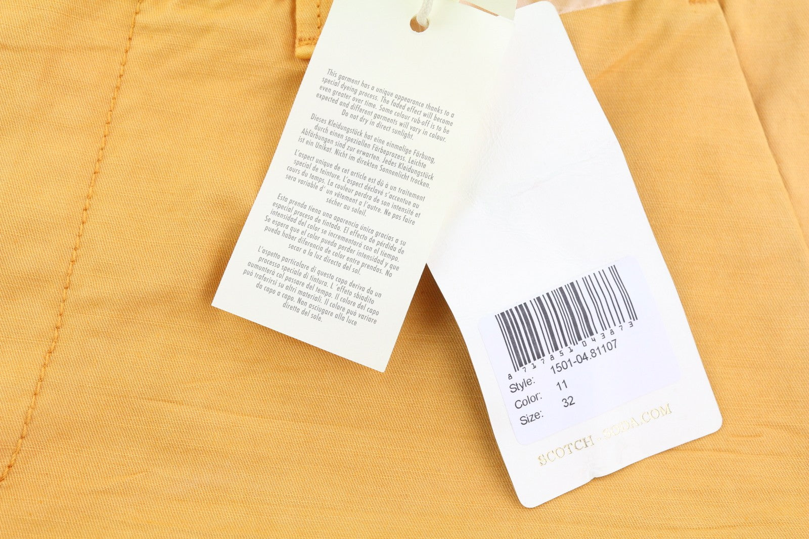 SCOTCH &amp; SODA vyriški šortai W32 Chino, oranžiniai, su atlenkiamu užtrauktuku ir logotipu. 