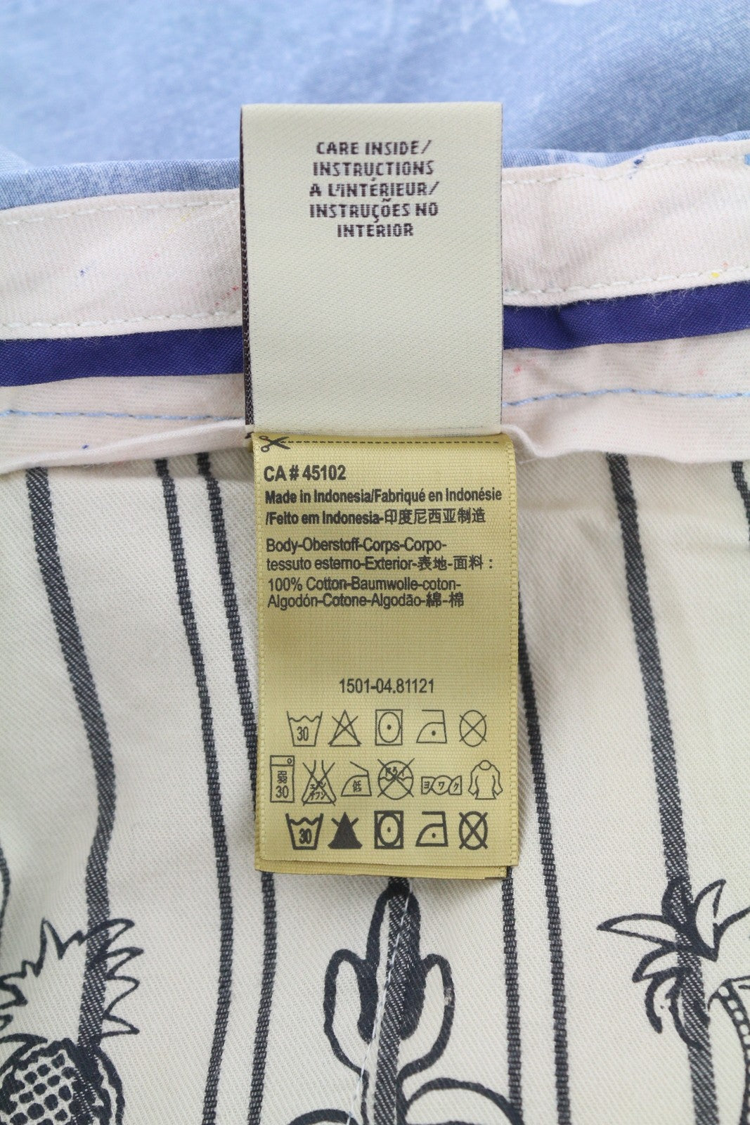 SCOTCH &amp; SODA vyriški šortai W32 Chino su gobtuvu, mėlynais lapais, raštuotais laisvalaikio šviesiais raštais