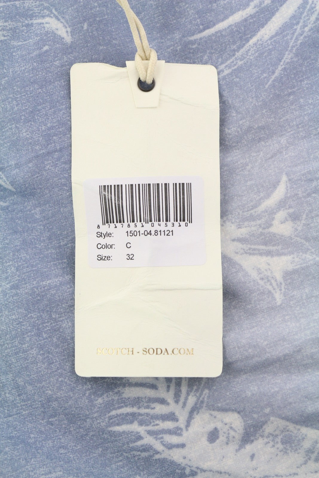 SCOTCH &amp; SODA vyriški šortai W32 Chino su gobtuvu, mėlynais lapais, raštuotais laisvalaikio šviesiais raštais