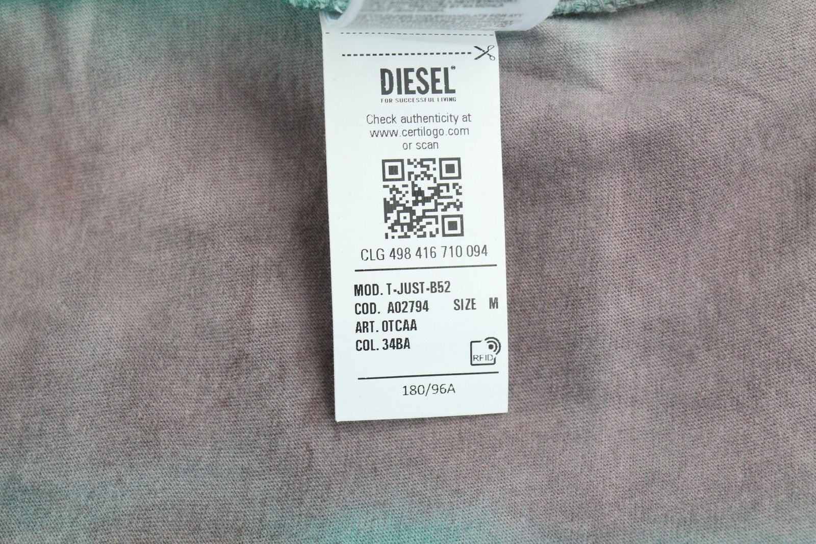 DIESEL T-Just-B52 Men T-Shirt M Short Sleeved Acid Wash Effect Crew Neck RRP€125