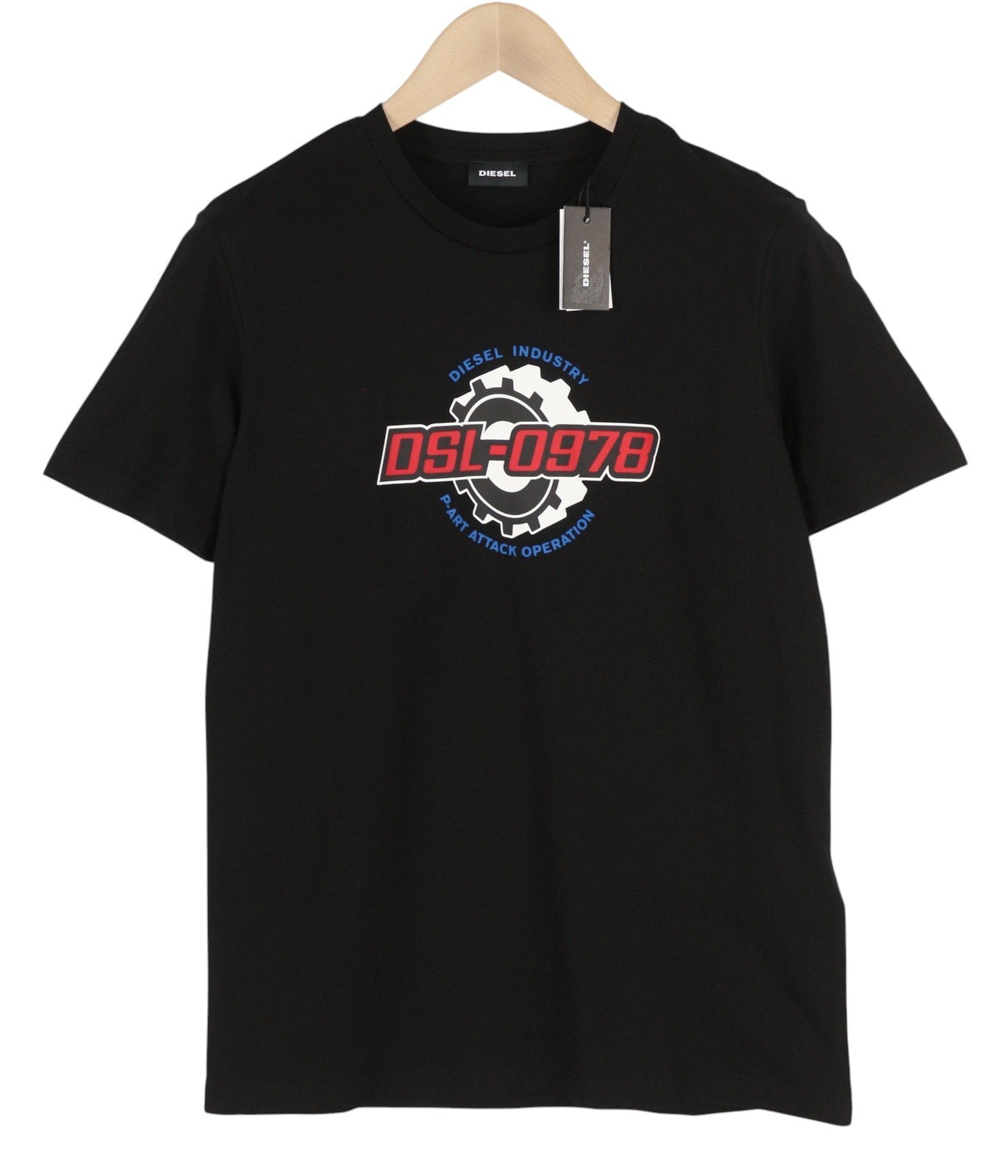 DIESEL T-Diegos-K21 Men T-Shirt S Black Tricot Stretch Short Sleeve Front Logo