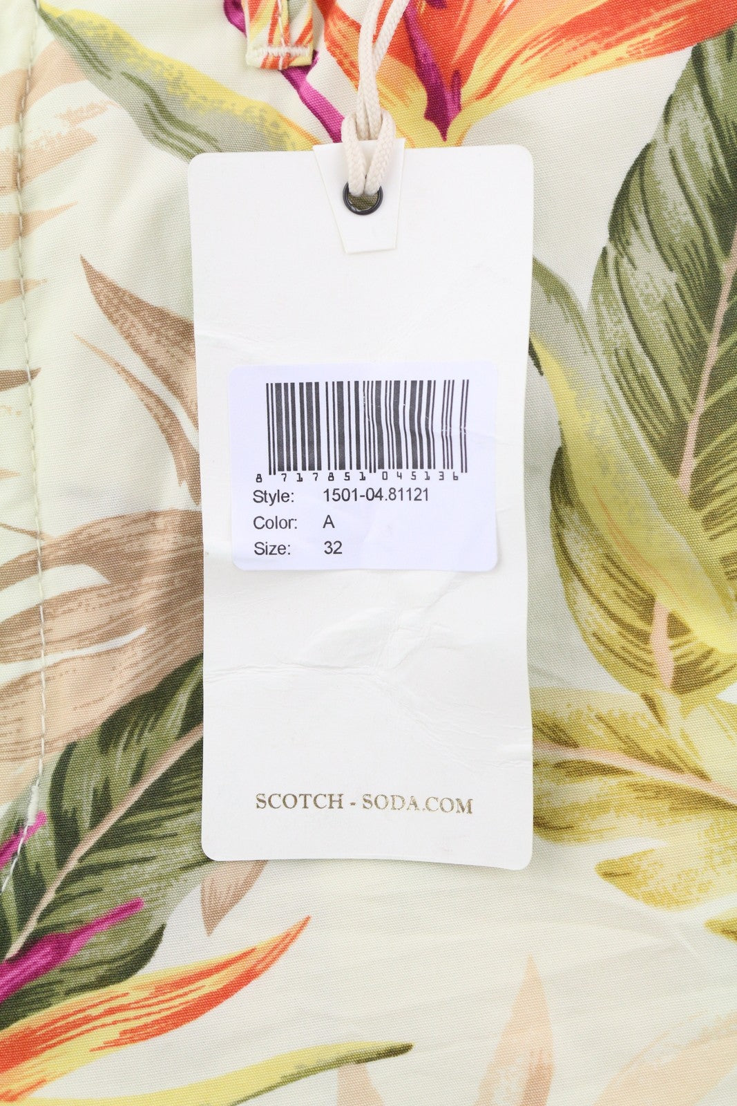 SCOTCH &amp; SODA vyriški šortai W32 Chino su spalvingais lapų raštais, kišenėmis ir logotipu. Laisvalaikio stiliaus.