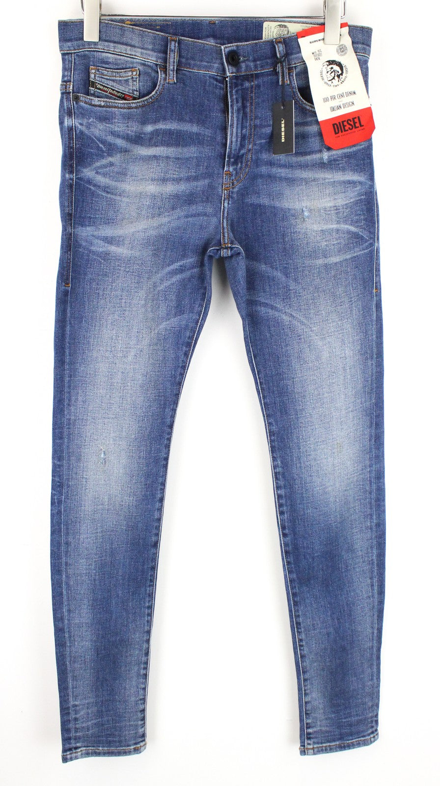 DIESEL D-Amny 086AN vyriški aptempti batai W29/L30, skalbtos mėlynos spalvos, tamprūs, dirbtinai sendinti 