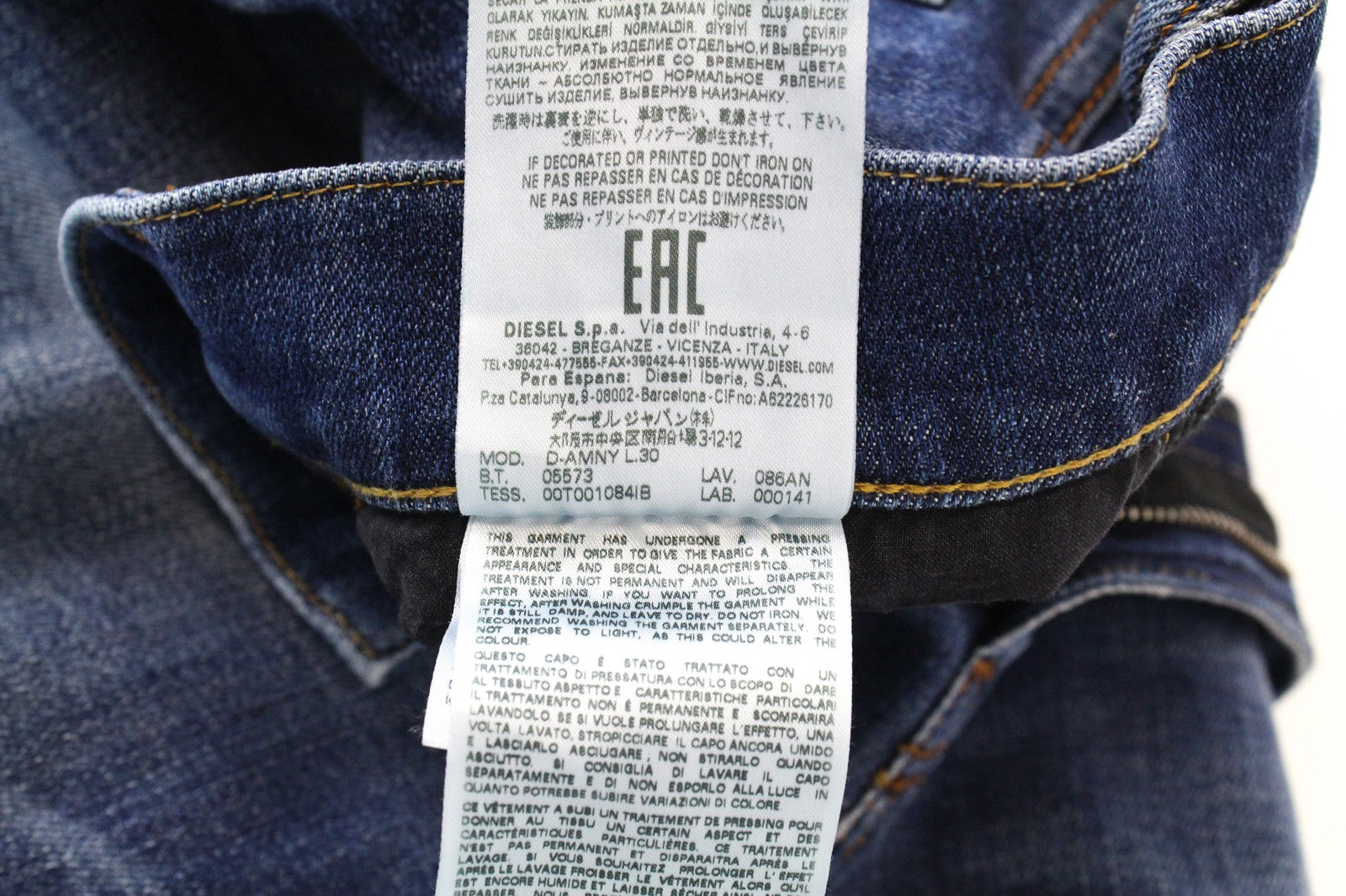 DIESEL D-Amny 086AN vyriški aptempti batai W29/L30, skalbtos mėlynos spalvos, tamprūs, dirbtinai sendinti 