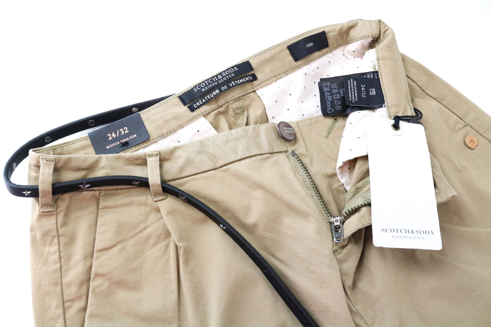 MAISON SCOTCH Slim Pants W24/L32 Brown Belted  Stretch  Womens