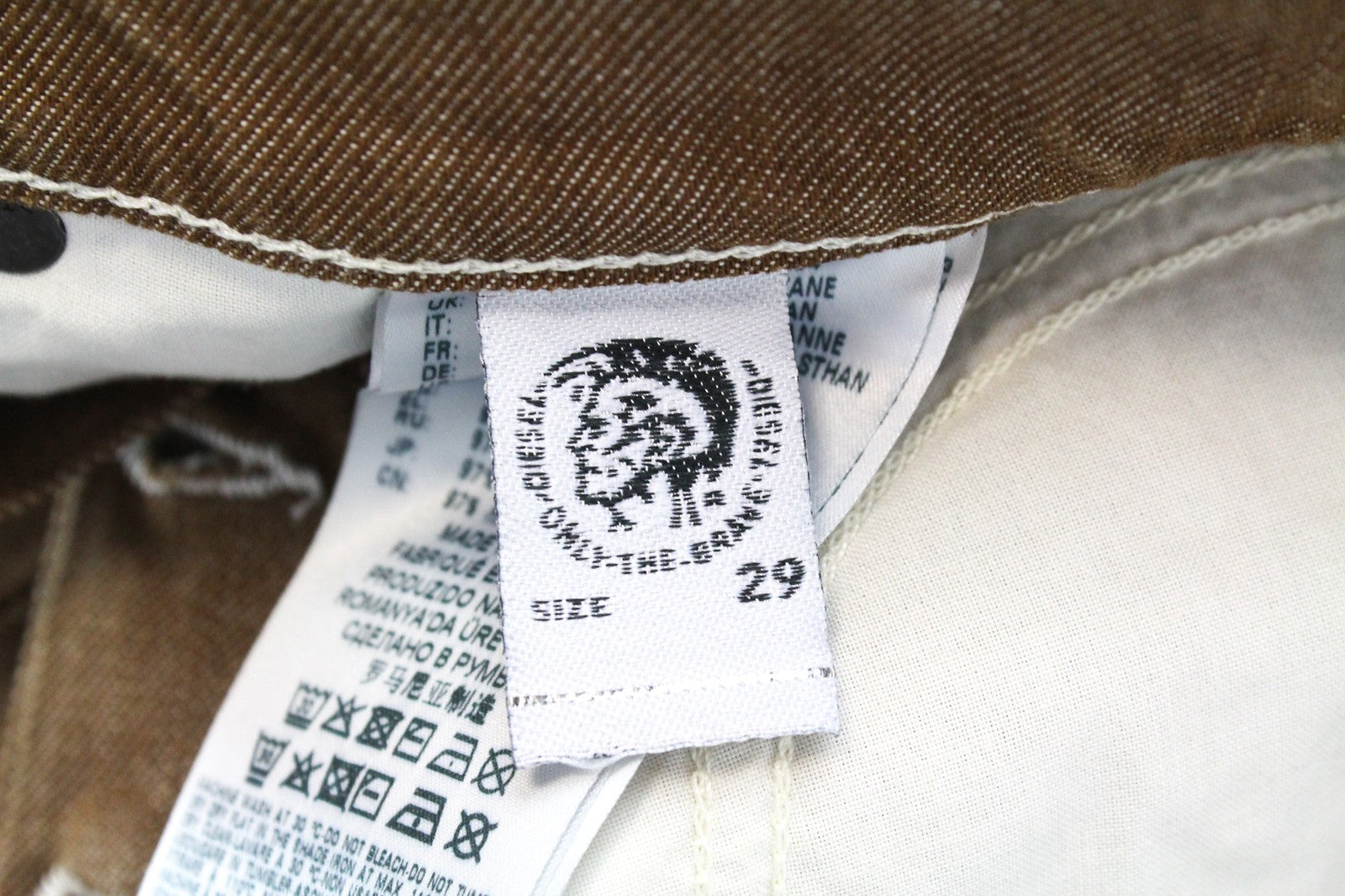 DIESEL D-Vider 069MQ vyriški rudi W29/L32 morkų stiliaus džinsai su sagomis ir tampriu audiniu 