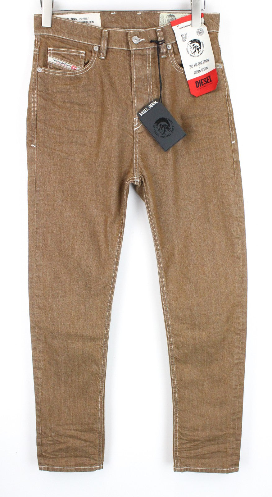 DIESEL D-Vider 069MQ vyriški rudi W29/L32 morkų stiliaus džinsai su sagomis ir tampriu audiniu 